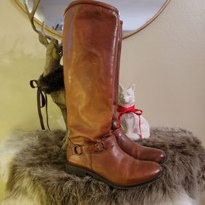 Hinge Saddle Brown Leather Riding Boots Size 9.5